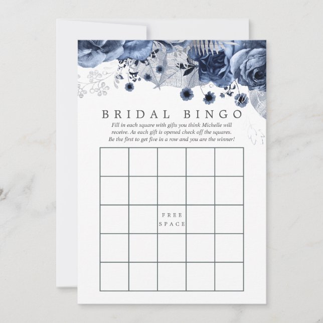 Zeemacht en wit met zilver Foil Floral Bridal Bing (Voorkant)
