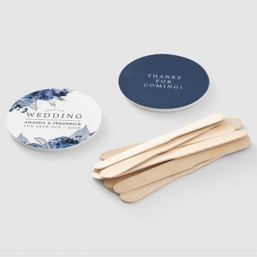 Zeemacht en wit met zilver Foil Wedding Favor Handwaaier (Niet-gemonteerd)