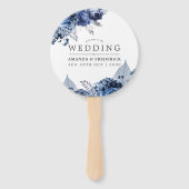 Zeemacht en wit met zilver Foil Wedding Favor Handwaaier (Voorkant)