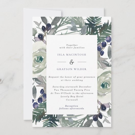 Zeemacht en witte bloemen en winterweddenschappen kaart (Voorkant)