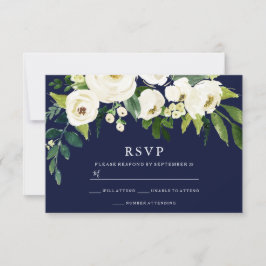 Zeemacht en witte bloemen RSVP kaartje