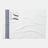 Zeemacht en witte gesofistikeerde strips en monogr theedoek (Horizontaal)
