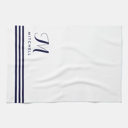 Zeemacht en witte gesofistikeerde strips en monogr theedoek (Horizontaal)