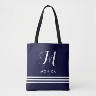 Zeemacht en witte gesofistikeerde strips en monogr tote bag
