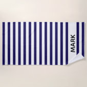 Zeemacht en witte gestreept, gepersonaliseerd strandlaken (Voorkant)