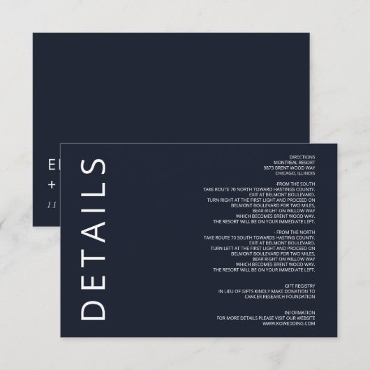 Zeemacht en witte legante moderne minimalistische  informatiekaartje (Voorkant / Achterkant)