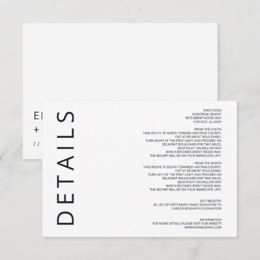 Zeemacht en witte legante moderne minimalistische  informatiekaartje (Voorkant / Achterkant)