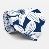 Zeemacht en witte tropische hibiscus stropdas (Opgerold)