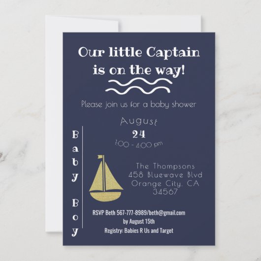 Zeemacht en witte zeilboot en Anchor Baby Boy Kaart (Voorkant)