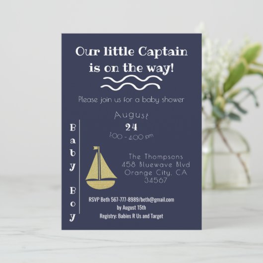 Zeemacht en witte zeilboot en Anchor Baby Boy Kaart (Staand voorkant)