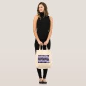 Zeemacht en witte zigzag tote bag (Voorkant (model))