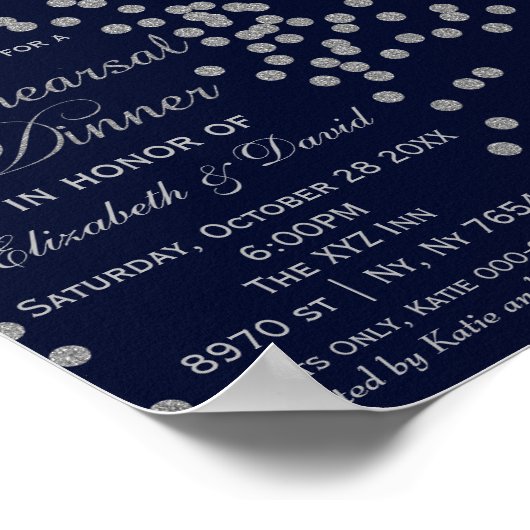 Zeemacht en zilver Glitter Rehearsal Dinner Sign Poster (Hoek)