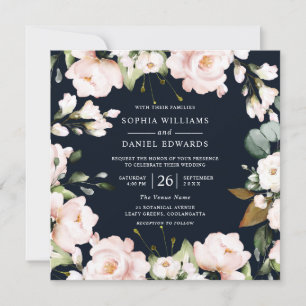 Zeemacht en zwarte Waterverf Bloemen Elegant Weddi Kaart