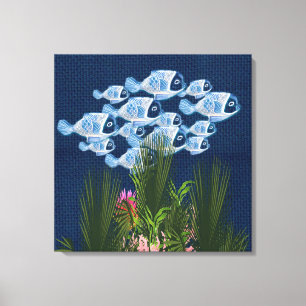 Zeemacht, getextureerd, vis, roze koraal canvas afdruk