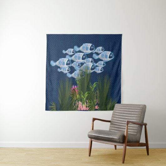 Zeemacht, getextureerd, vis, roze koraal wandkleed (In situ)