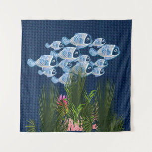 Zeemacht, getextureerd, vis, roze koraal wandkleed