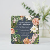 Zeemacht in witte roze botanische bruiloft kaart (Staand voorkant)