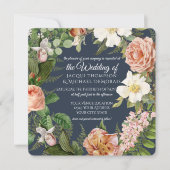 Zeemacht in witte roze botanische bruiloft kaart (Voorkant)