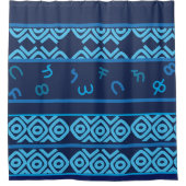 Zeemacht met Bleke Turquoise Ethiopian Pattern Sho Douchegordijn (Voorkant)