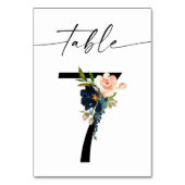 Zeemacht, mosterdblauw en roze Floral Table Number Kaart (Achterkant)
