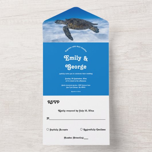 Zeemacht onderwater waterschildpad kusthuwelijk all in one uitnodiging (Binnen)