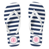 Zeemacht & witte Nautical Stripe met roze monogram Teenslippers (Voetbed)