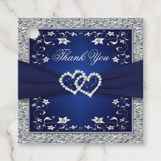 Zeemacht, zilveren bloemen, hartsbruiloft bedankjes labels (Voorkant)
