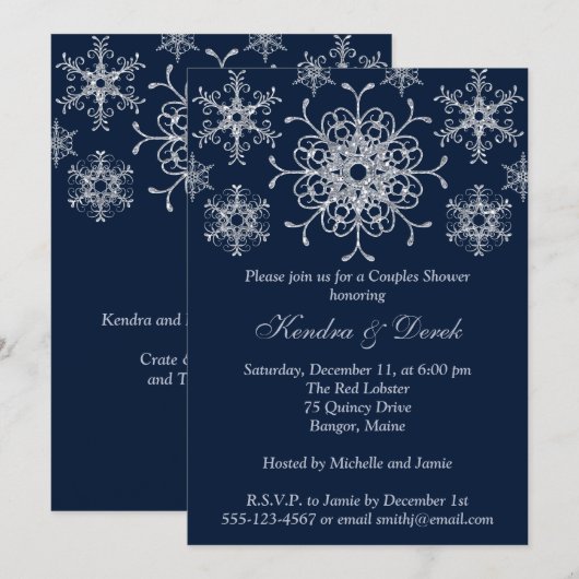 Zeemacht, zilveren sneeuwvlokken Koeschol nodigt u Kaart (Voorkant / Achterkant)