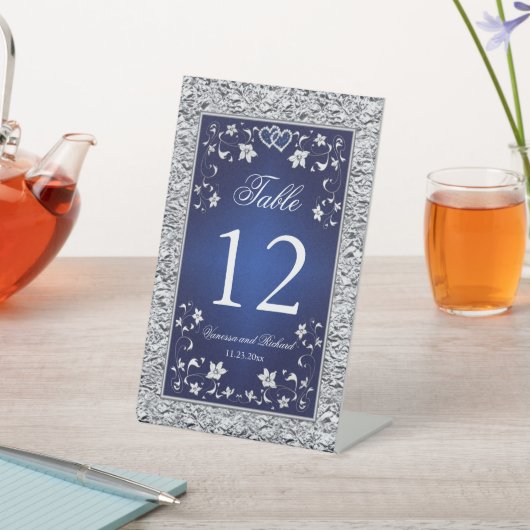 Zeemacht, zilvergrijs Floral tafelnummer Pedestal  Reclamebord Met Voetstuk (Insitu)