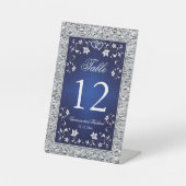 Zeemacht, zilvergrijs Floral tafelnummer Pedestal  Reclamebord Met Voetstuk (Voorkant)