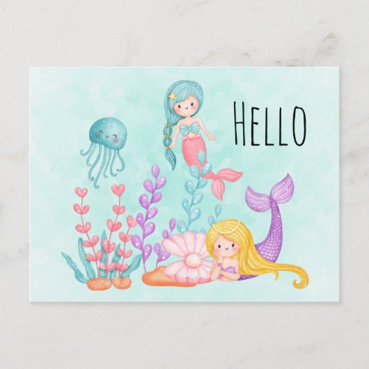 Zeemachtigen en kwallen onder de Waterverf van de Briefkaart (Voorkant)