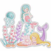 Zeemachtigen en kwallen onder de Waterverf van de  Sticker (Voorkant)