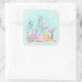 Zeemachtigen en kwallen onder de Waterverf van de  Vierkante Sticker (Tas)