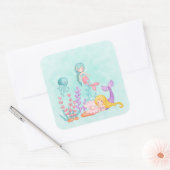 Zeemachtigen en kwallen onder de Waterverf van de  Vierkante Sticker (Envelop)