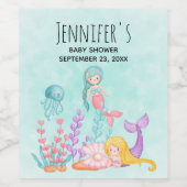 Zeemachtigen en kwallen onder de Waterverf van de Wijn Etiket (Enkel label)