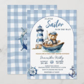Zeeman Beer Blauwe Gingham Baby Shower Uitnodiging (Voorkant / Achterkant)