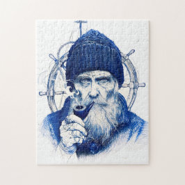 Zeeman Bestuurt Houten Scheepsroer Met Pijp Legpuzzel