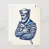 Zeeman die een kat op zijn arm houdt briefkaart (Voorkant / Achterkant)