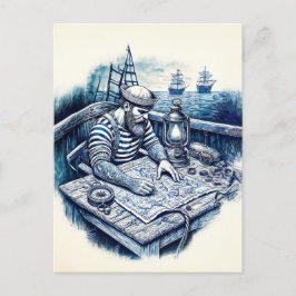 Zeeman die een nautische kaart leest op het dek va