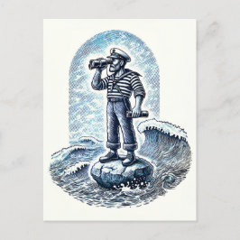  zeeman die op een rots staat briefkaart