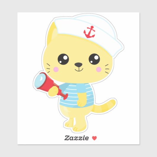 Zeeman Kat, Bootkapitein, Zeilboothoed, Mooie Kat Sticker (Vel)