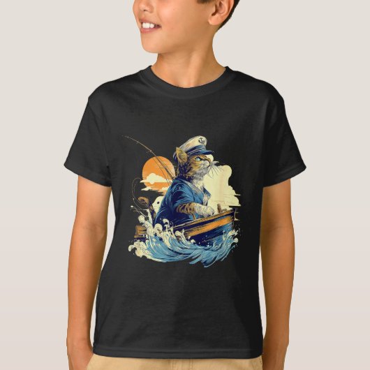 Zeeman Kat Kapitein Boot Vissen T-shirt (Voorkant)