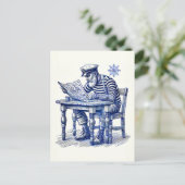 Zeeman leest krant aan tafel briefkaart (Staand voorkant)