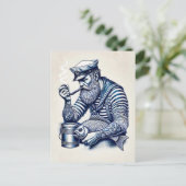 Zeeman met pijp en vis onder zijn arm briefkaart (Staand voorkant)