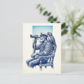  zeeman met verrekijker en een papegaai briefkaart (Staand voorkant)