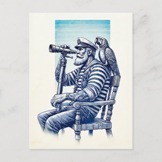  zeeman met verrekijker en een papegaai briefkaart (Voorkant)
