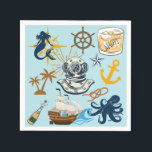 Zeeman vrijgezellenfeest Servet<br><div class="desc">Een cool nautisch ontwerp met knopen,  schepen,  ankers,  een duikershelm en meer,  ideaal voor een vrijgezellenreis of themafeest.</div>