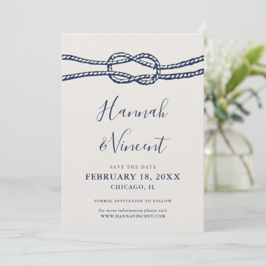 Zeemans knoop save the date kaart (Staand voorkant)