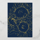 Zeemblauw en goudzonnebloemen bruiloft folie uitnodiging (Voorkant)