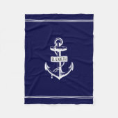 Zeemblauw en wit nautisch anker en lijnen fleece deken (Voorkant)